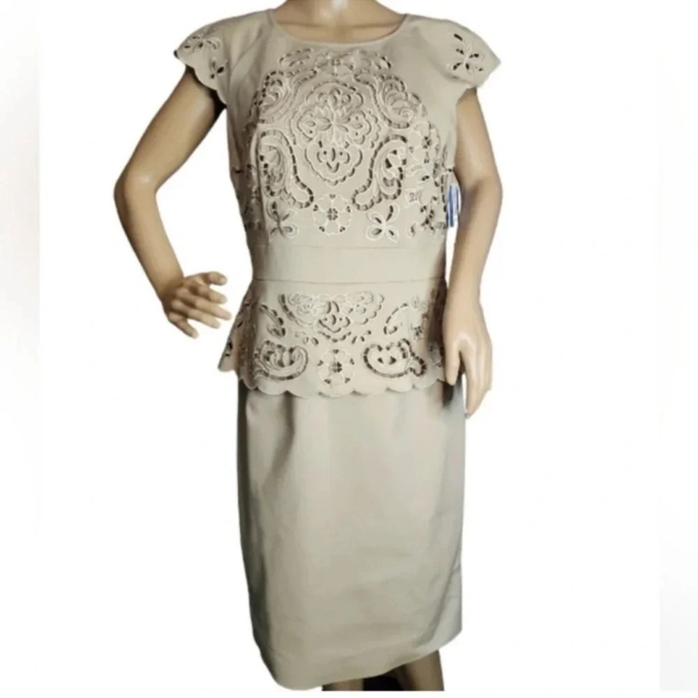 NWT Antonio Melani cutout  Embroidered Peplum Sheath Dress - Size 10 - Picture 2 of 7